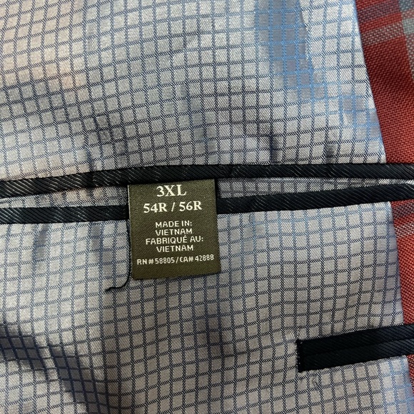 Oak Hill 3XL Men's 56R Red Windowpane Plaid Blue Gray Blazer Jacket Sport Coat - Picture 6 of 7